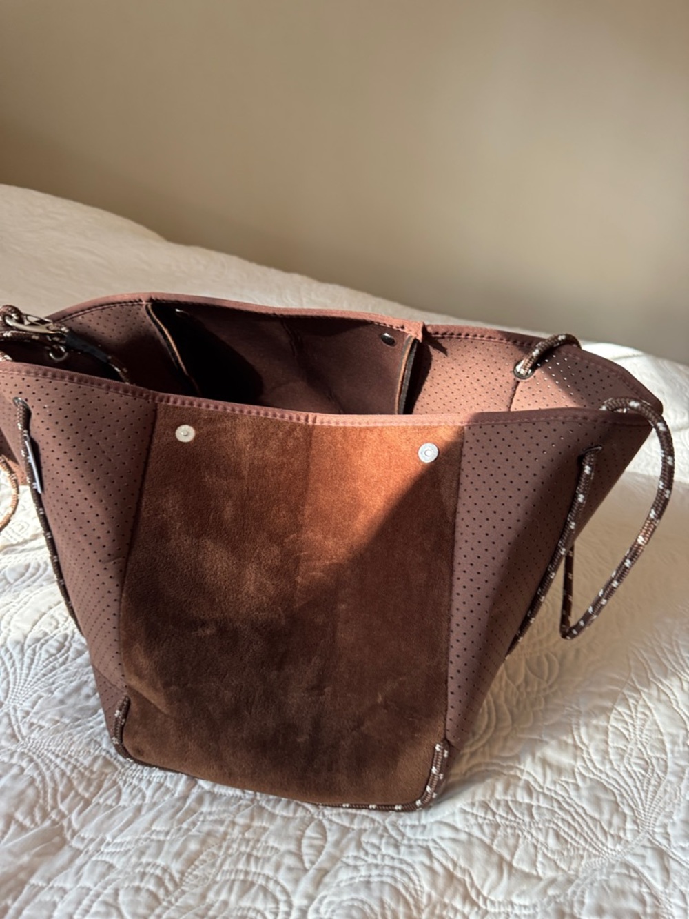 Ah-Dorned Brown Perforated Neoprene Tote Bag with small pouch - Picture 4 of 6